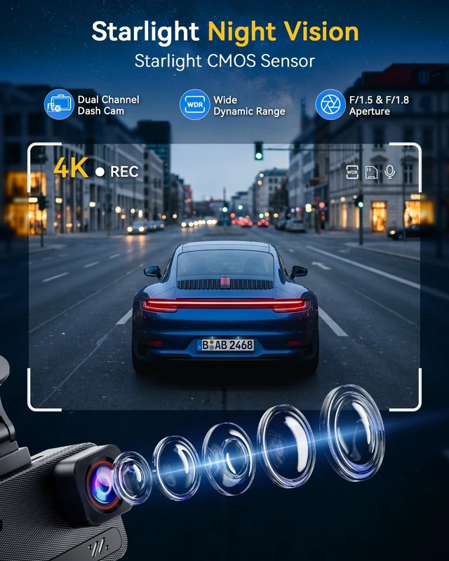 Alt view image 3 of 5 - Terunsoul 4K+4K Dash Cam, Free 128GB Card, 5.8GHz WiFi6 - up to 20MB/s