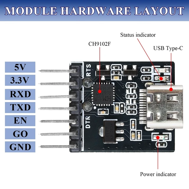 Alt view image 4 of 5 - CH9102F Downloader for ESP32 Development Board, 7Pin Type-C Port, with Auto-Burn Circuit