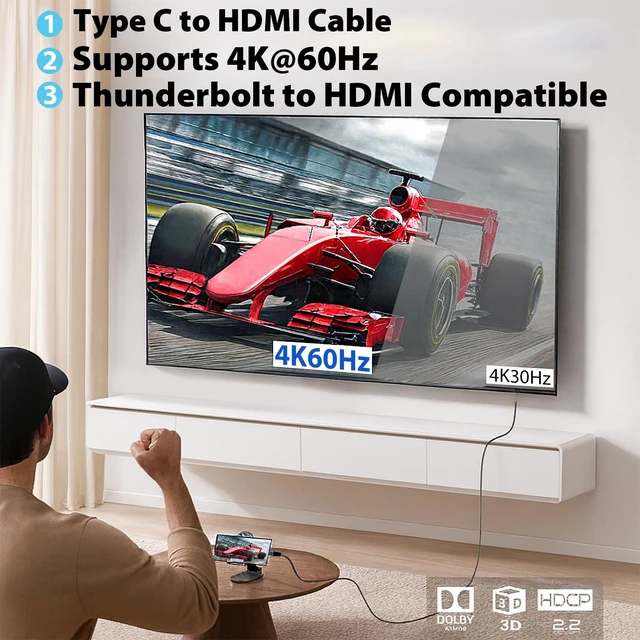 Alt view image 2 of 5 - Cyberguys! USB C to HDMI Cable, 4K 60Hz Braided Type-C, 15 FT