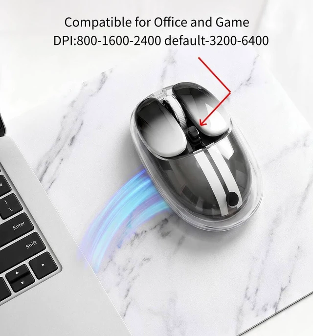 Alt view image 4 of 5 - M60 Tri-Mode Wireless Mouse, Transparent Gradient Silent Bluetooth Mouse (Bluetooth 5.0 + 2.4G + Wired), Ergonomic Portable Cute Computer Mouse for Laptop, Desktop, Mac, Windows, Office & Home
