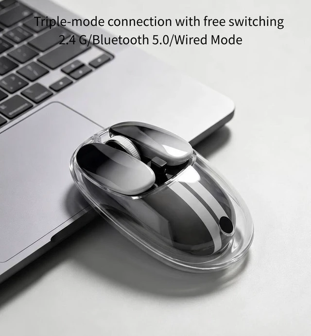 Alt view image 2 of 5 - M60 Tri-Mode Wireless Mouse, Transparent Gradient Silent Bluetooth Mouse (Bluetooth 5.0 + 2.4G + Wired), Ergonomic Portable Cute Computer Mouse for Laptop, Desktop, Mac, Windows, Office & Home