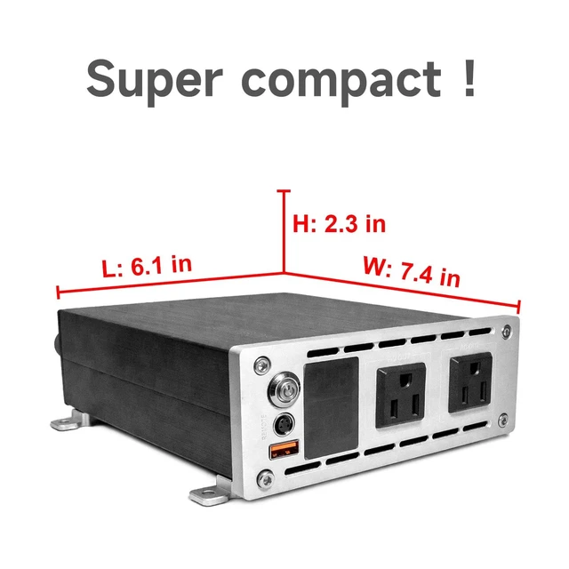 Alt view image 3 of 5 - True 1500W Power Inverter Pure sine Wave DC12V to AC120V Reliable Compact Inverter Stable Output AC outletx2 USBx1 LED Display fanx2,for Solar, Camping, RV, Boat and Voltage-Sensitive Devices