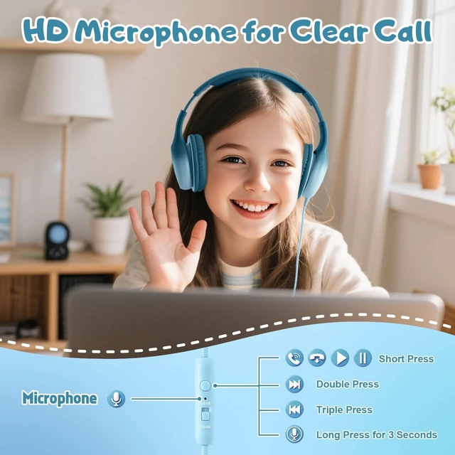 Alt view image 3 of 5 - Voopwink USB Type C Kids Headphones, Wired Headphones for Kids with Microphone 85/94dB Volume Limit, Stereo Sound Portable Over Ear Headphones for School/Travel/Tablet/iPad, Gradient Green