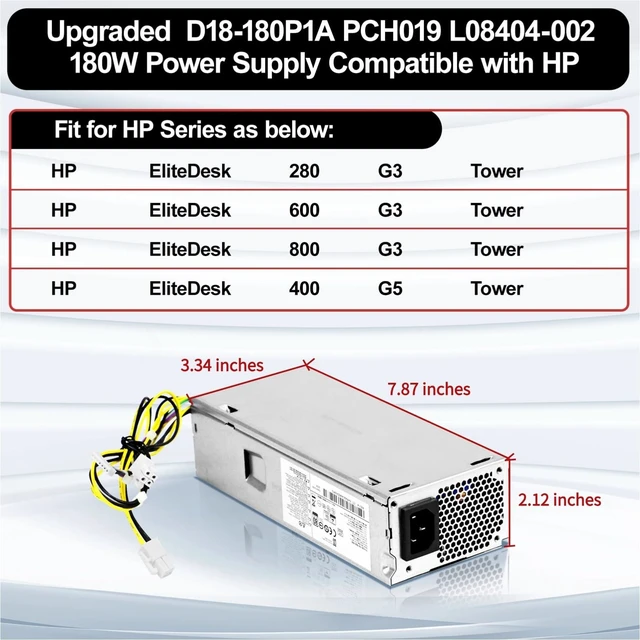 Alt view image 2 of 5 - LXun Upgrad D18-180P1A L08404-002 L07658-003 180W Power Supply Compatible with HP ProDesk 400 G5 SFF 600 G3 SFF 901765-003 901764-003 L07658-001 PA-1181-3HB DPS-180AB-30A 180w D18-180P1A Power Supply