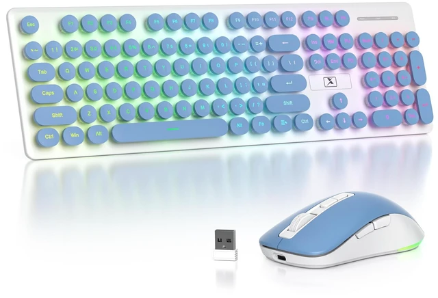 Main image of Vumilstek Backlit Wireless Keyboard and Mouse, 2.4GHz Light Up Typewriter Rechargeable Cordless Quiet Keyboard with USB Receiver for PC/Laptop (Blue)