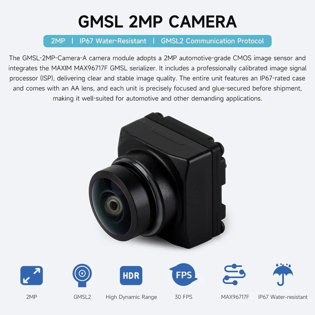 Alt view image 3 of 5 - Waveshare 2MP GMSL Camera Module, Automotive-Grade Image Sensor, Built-in ISP, AA Lens, IP67 Protection Degree and More Durable