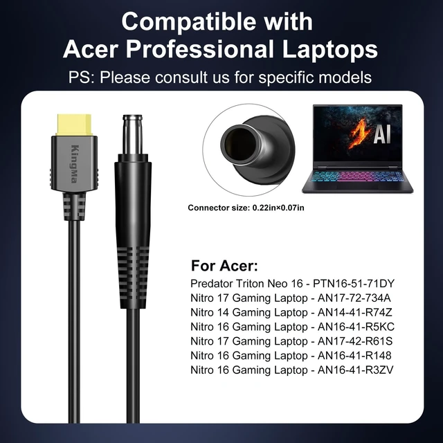 Alt view image 5 of 5 - 330W (20V/16.5A) GaN Laptop Charger for Acer Predator Helios 18, PD 3.0 Fast Charging Adapter with 5.5 * 1.7mm Cable Port,Compatible with Acer Predator Helios 16/Neo 16/Predator Triton 17 X/Nitr