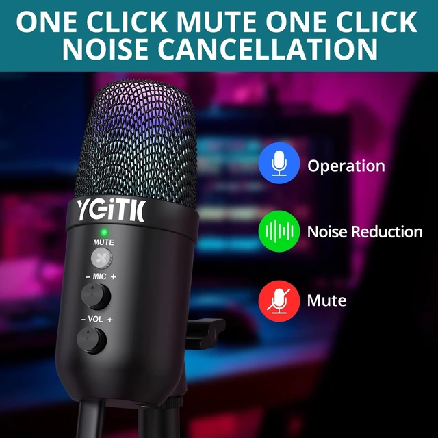 Alt view image 3 of 5 - YGiTK USB Gaming Microphone with RGB Lights Stand for PC, PS4, PS5 Condenser Microphone Mute Headphones Jack, Noise Cancellation, Gain Control USB/XLR ^^ Gaming, Podcasting, Streaming