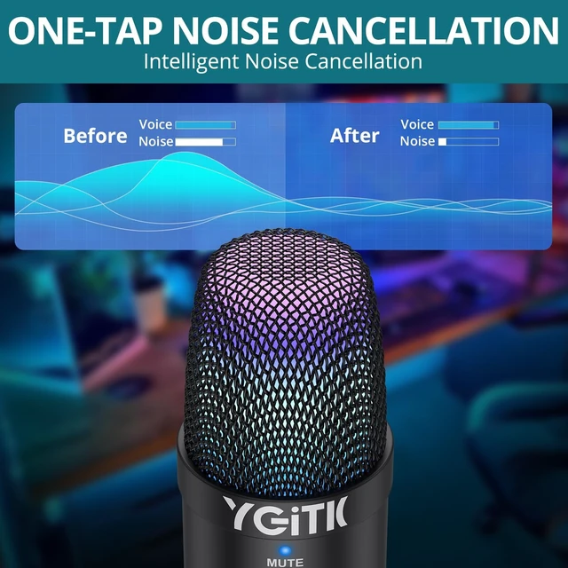 Alt view image 2 of 5 - YGiTK USB Gaming Microphone with RGB Lights Stand for PC, PS4, PS5 Condenser Microphone Mute Headphones Jack, Noise Cancellation, Gain Control USB/XLR ^^ Gaming, Podcasting, Streaming