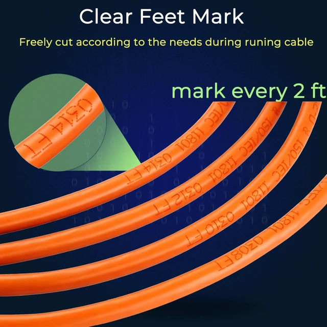 Alt view image 4 of 5 - Rapink Cat6 Ethernet Cable 1000ft, Cat6 ethernet Cable 23AWG Solid Bare Copper 10G Support, UTP cat6 Cable 550MHZ, cat 6 Cable 1000ft POE Support Orange