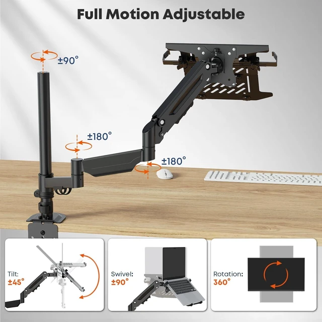 Alt view image 4 of 5 - PUTORSEN Laptop Desk Mount for Max 18'' Laptop & 17-32'' Monitor
