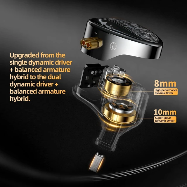 Alt view image 3 of 5 - KZ ZA12 in Ear Monitor Headphones, 2DD+4BA Hybrid Drivers Sound Isolating IEM for Musicians, Engineers, DJs, Audiophile and Singers (Nomic, Classic)