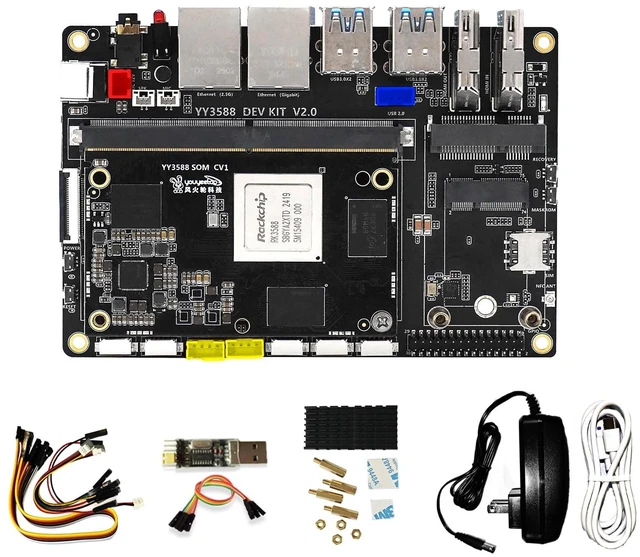 Main image of youyeetoo YY3588 AI Single Board Computer - RK3588 SoC with 6TOPS NPU - LPDDR4 32GB RAM Max, 4K/8K Video Codec, Support PCIe 3.0 2280 NVMe/SATA 3.0 SSD for IoT (16g+128g,SBC kit)