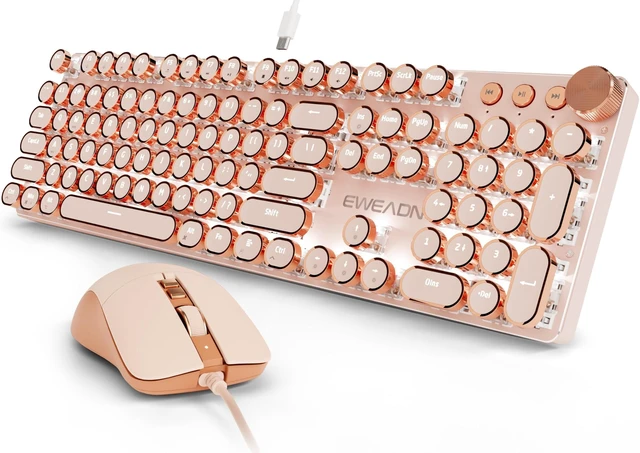 Main image of Wired Typewriter Keyboard and Mouse Combo, White Backlit, Soft Clack, Knob