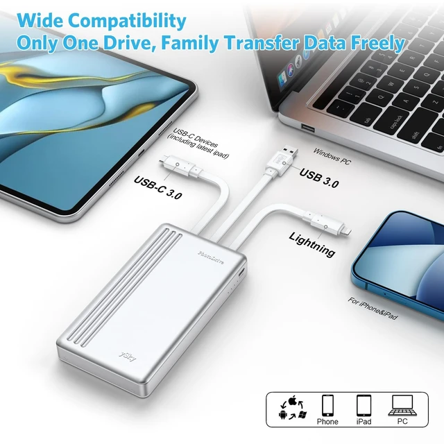 Alt view image 3 of 5 - ySky MFi Certified 500G Portable External Hard Drive for iPhone iPad MacBook Windows Computer USB C Android Phones to Backup,Photo Stick for iPhone17/16/15/14/13((one Click Backup)
