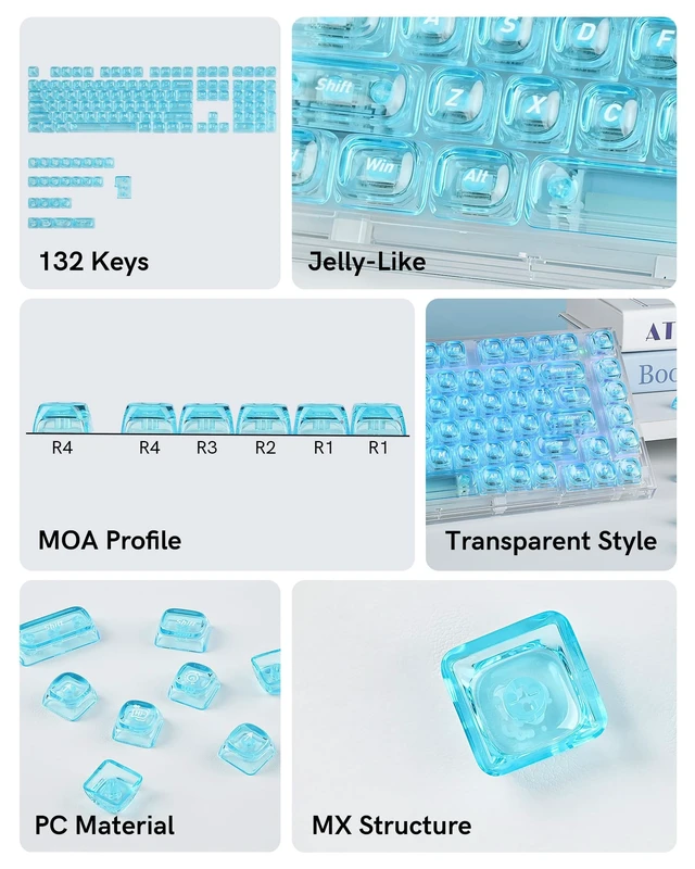 Alt view image 2 of 4 - Keyporia Jelly Clear Keycaps Set, 132 Keys Keyboard Key caps, Shine-Through