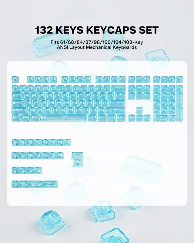 Alt view image 4 of 4 - Keyporia Jelly Clear Keycaps Set, 132 Keys Keyboard Key caps, Shine-Through