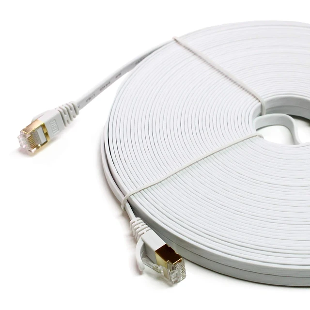 Alt view image 3 of 5 - Tera Grand - 75FT - CAT7 10 Gigabit Ethernet Ultra Flat Patch Cable for Modem Router LAN Network, Gold Plated Shielded RJ45 Connectors, Faster Than CAT6a CAT6 CAT5e, White