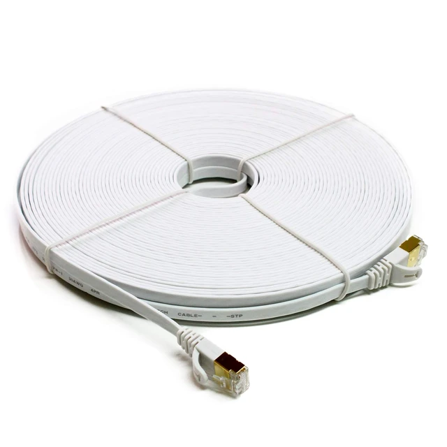 Alt view image 2 of 5 - Tera Grand - 75FT - CAT7 10 Gigabit Ethernet Ultra Flat Patch Cable for Modem Router LAN Network, Gold Plated Shielded RJ45 Connectors, Faster Than CAT6a CAT6 CAT5e, White