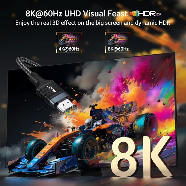 Alt view image 2 of 5 - Acer HDMI 2.1 Cable 20FT (8K@60Hz,4K@120Hz) 48Gbps High-Speed Braided Cord