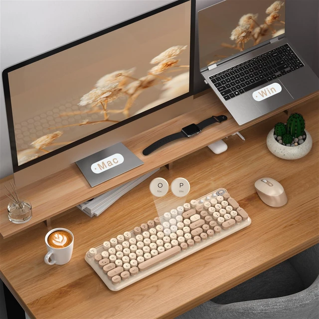 Alt view image 4 of 5 - Links9+ Wireless Keyboard and Mouse Combo, Full Sized (Milk Tea)