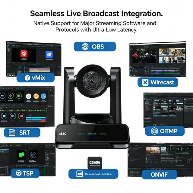 Alt view image 4 of 5 - ADKIDO 4K PTZ Camera 30X Optical Zoom with HDMI+SDI+USB3.0+IP Streaming Video Output,Support AI Tracking/NDI 6/POE/4K P60 UHD,NDI PTZ Camera for Church Events,Conference,YouTube OBS vMix Zoom Teams