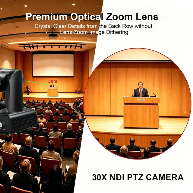 Alt view image 5 of 5 - ADKIDO 4K PTZ Camera 30X Optical Zoom with HDMI+SDI+USB3.0+IP Streaming Video Output,Support AI Tracking/NDI 6/POE/4K P60 UHD,NDI PTZ Camera for Church Events,Conference,YouTube OBS vMix Zoom Teams