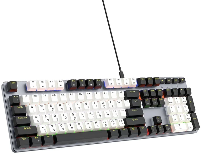 Main image of Fujicom Hebrew English 108-key Wired Mechanical Keyboard, Keyboard and Cable Separation, Type-c Interface Cable, Support FN Key Combination to Switch Hardware, Red Switch,ABS