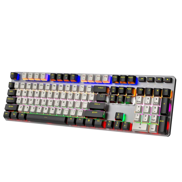 Alt view image 3 of 5 - Fujicom Hebrew English 108-key Wired Mechanical Keyboard, Keyboard and Cable Separation, Type-c Interface Cable, Support FN Key Combination to Switch Hardware, Red Switch,ABS