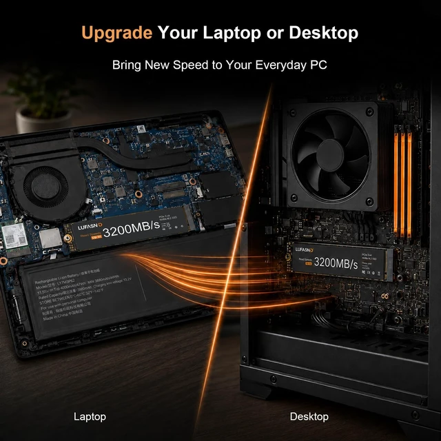 Alt view image 4 of 5 - Lufasnd 256GB M.2 NVMe SSD 2280, PCIe Gen3 x4 Internal Solid State Drive, Up to 3200MB/s, 3D NAND TLC with SLC Cache, High-Speed Storage Upgrade for Laptop & Desktop PC
