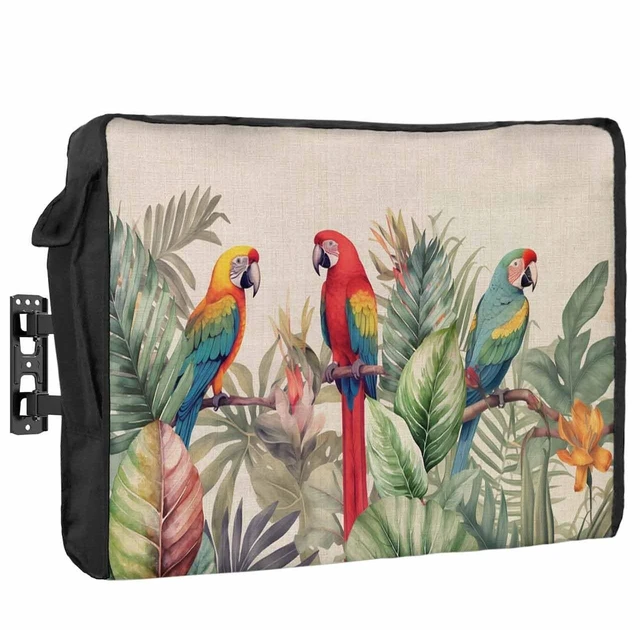 Main image of Falaniique Tropical Birds Waterproof Outdoor TV Cover 52-55 Inch Weatherproof, Outside Television Cover TV Screen Protector with Remote Control Pocket, Rustic Green Palm Tree Leaves Animal