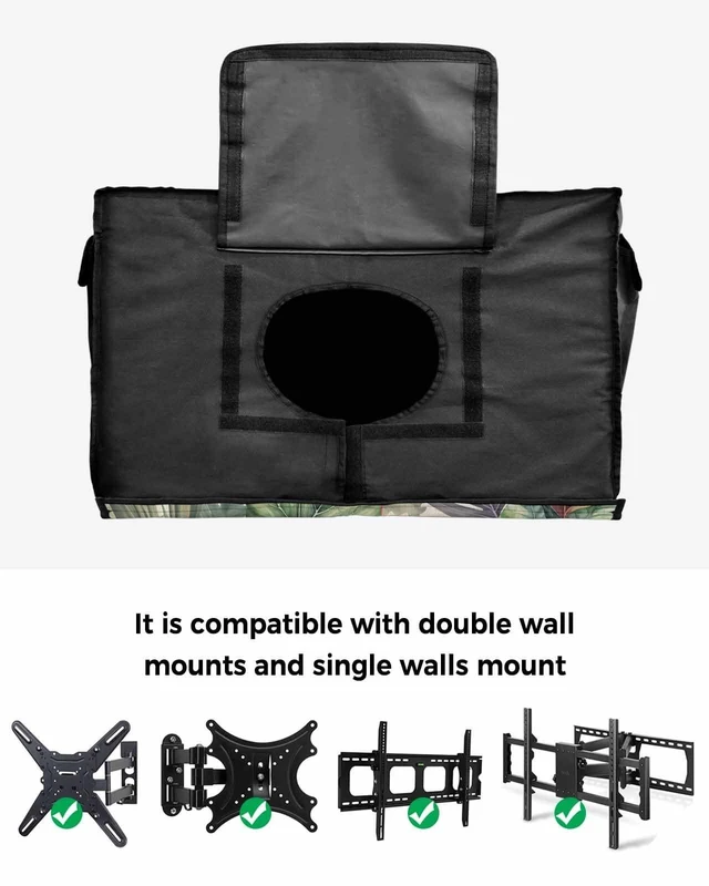 Alt view image 4 of 5 - Falaniique Tropical Birds Waterproof Outdoor TV Cover 52-55 Inch Weatherproof, Outside Television Cover TV Screen Protector with Remote Control Pocket, Rustic Green Palm Tree Leaves Animal