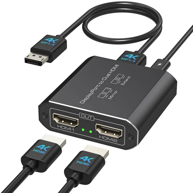 Main image of JCYMELE Displayport to Dual HDMI Splitter Extended for Double Screen 4K@60Hz Display Port to 2 HDMI Adapter for Computer Graphics Cards Support MST & SST Mode
