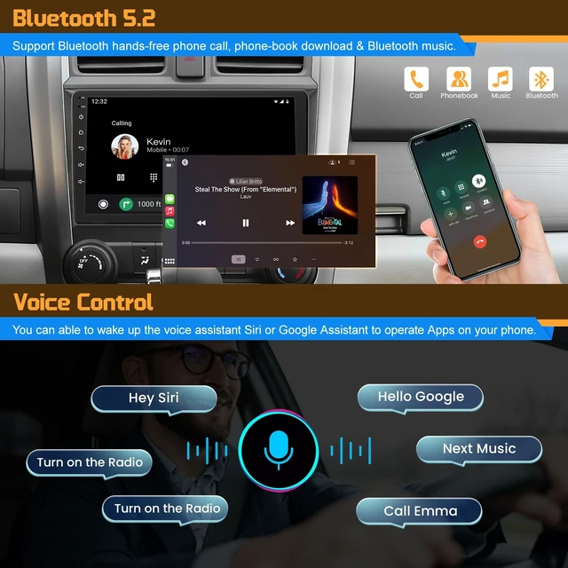 Alt view image 5 of 5 - Car Radio Stereo for Honda CRV 2007 2008 2009 2010 2011, Support Wireless Carplay/Android Auto/Mirrorlink, 9 Inch QLED Touchscreen with Bluetooth,FM Radio