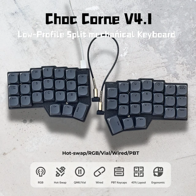 Alt view image 2 of 5 - SZRKBD Choc Corne V4.1 Low Profile Split Ergonomic Mechanical Keyboard 40% Layout Wired Hot-Swappable RGB Backlit PBT Keycaps QMK/Vial Programmable for Enthusiasts & Professionals