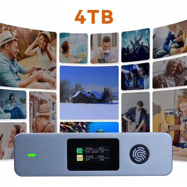 Alt view image 2 of 5 - BaoFufc NVMe SSD Enclosure Support Visual LCD Fingerprint Encryption USB3.2 for Efficient Data Transfer External Enclosure