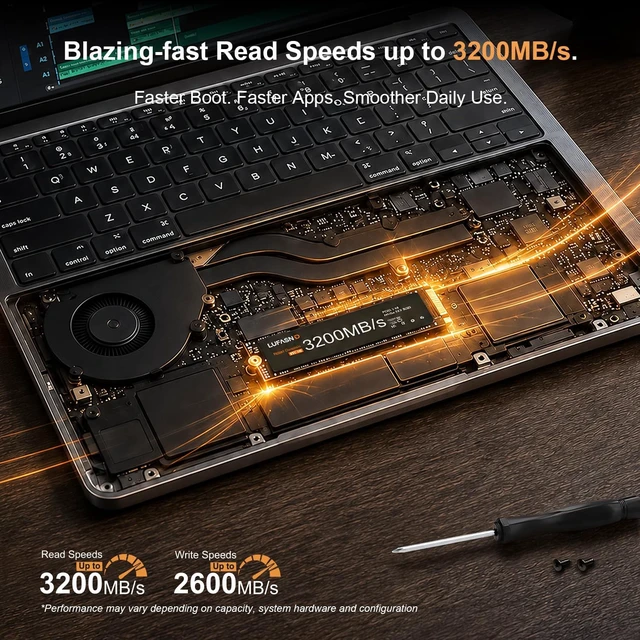 Alt view image 2 of 5 - Lufasnd 256GB M.2 NVMe SSD 2280, PCIe Gen3 x4 Internal Solid State Drive, Up to 3200MB/s, 3D NAND TLC with SLC Cache, High-Speed Storage Upgrade for Laptop & Desktop PC