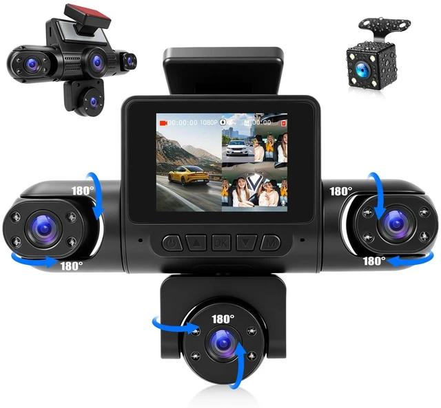 Main image of 360 Degree 5 Channel Dash Cam, Front and Rear Inside Left Right Car Camera, 2" Screen, Night Vision, Loop Recording, 24H Parking Mode, Reverse View