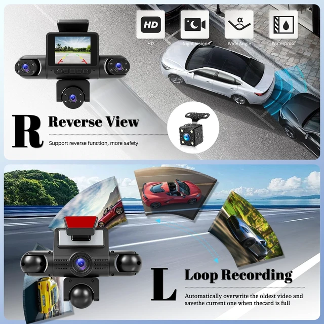 Alt view image 3 of 5 - 360 Degree 5 Channel Dash Cam, Front and Rear Inside Left Right Car Camera, 2" Screen, Night Vision, Loop Recording, 24H Parking Mode, Reverse View
