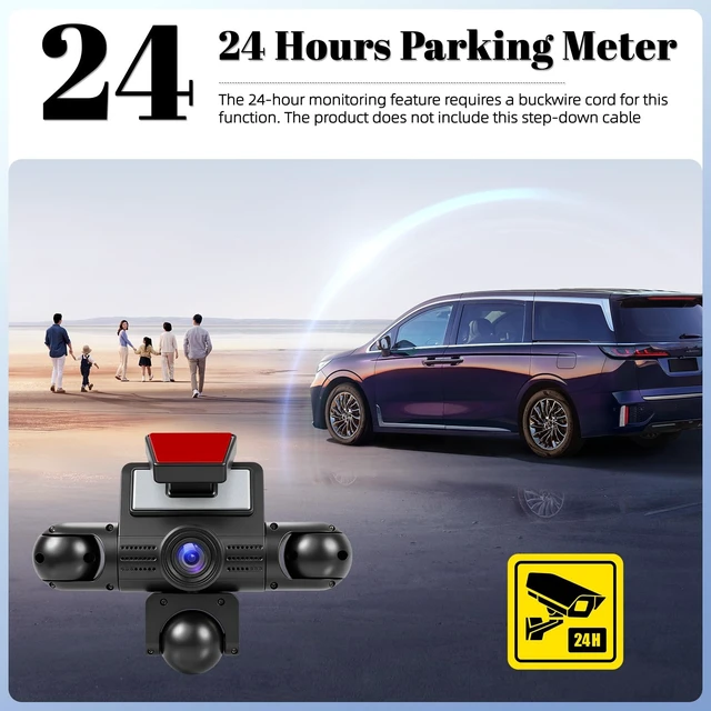 Alt view image 5 of 5 - 360 Degree 5 Channel Dash Cam, Front and Rear Inside Left Right Car Camera, 2" Screen, Night Vision, Loop Recording, 24H Parking Mode, Reverse View