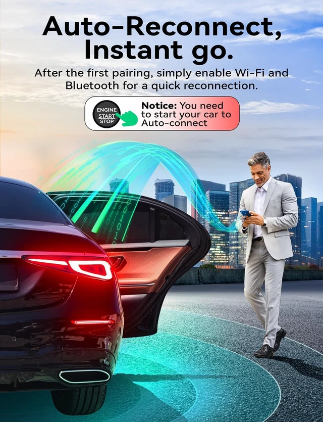 Alt view image 4 of 5 - Mavlou Wireless Carplay & Android Auto Adapter, Metal Design Mini & Stable 2-in-1 Dongle, Convert Vehicle's Wired CarPlay/AA to Wireless, for iOS 10+/Android 11+ & Cars from 2016