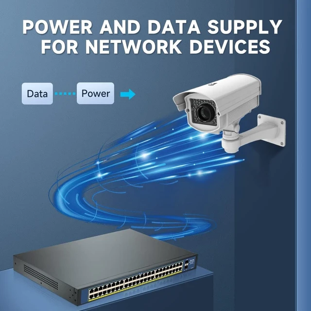 Alt view image 3 of 5 - Davuaz Gigabit PoE Switch with 48 POE+ Port, and 2 Gigabit SFP Port, IEEE802.3af/at Compliant, Up to 800W, Metal Design, Unmanaged Power Over Ethernet Switch, Plug and Play Network Switch