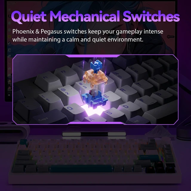 Alt view image 3 of 5 - Gamakay TK75 SOCD 75% Silent Wireless Mechanical Keyboard with TFT Screen