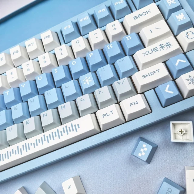 Main image of FunHub 143 PBT Keycaps - Cherry Profile Keycaps Set (Elegant Gift Box,No Tear,Never Fades), Blue Pixel Girl Key Caps for MX Mechanical Keyboard 60 65 75 100 Percent Fit All Layouts