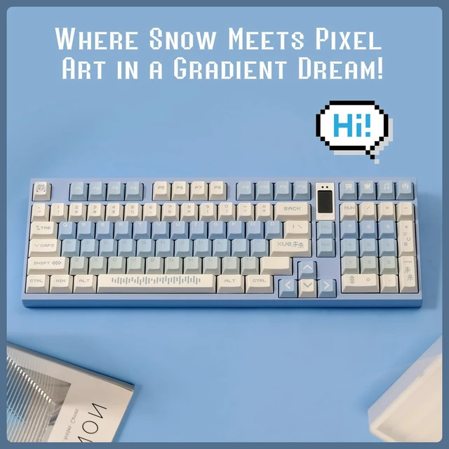 Alt view image 3 of 5 - FunHub 143 PBT Keycaps - Cherry Profile Keycaps Set (Elegant Gift Box,No Tear,Never Fades), Blue Pixel Girl Key Caps for MX Mechanical Keyboard 60 65 75 100 Percent Fit All Layouts