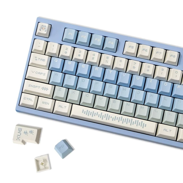 Alt view image 2 of 5 - FunHub 143 PBT Keycaps - Cherry Profile Keycaps Set (Elegant Gift Box,No Tear,Never Fades), Blue Pixel Girl Key Caps for MX Mechanical Keyboard 60 65 75 100 Percent Fit All Layouts