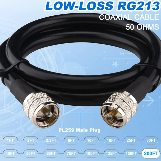 Alt view image 4 of 5 - YOTENKO RG213 Coaxial Cable 200FT - CB Coax Cable PL259 Male Ultra Low Loss
