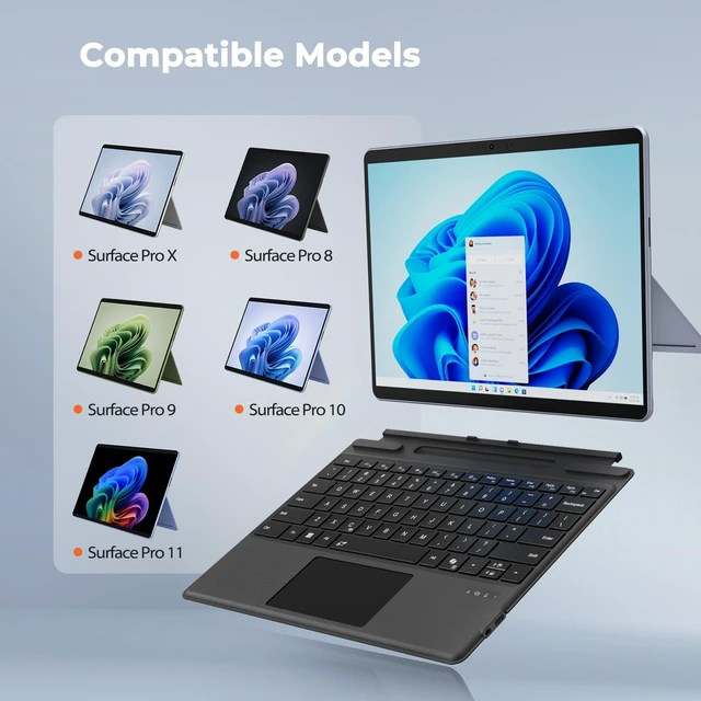 Alt view image 2 of 5 - Surface Pro 11/10/9/8 Keyboard, Bluetooth Backlit Type Cover With Trackpad