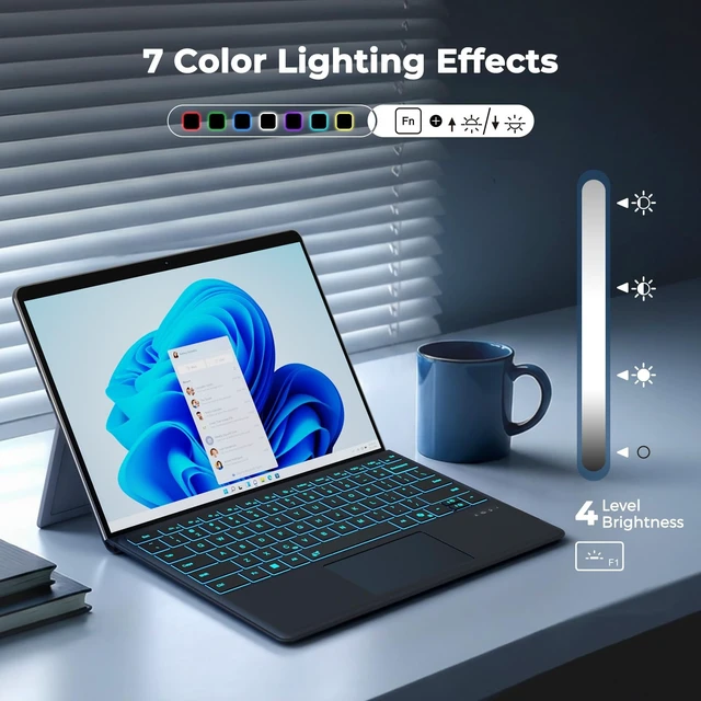 Alt view image 3 of 5 - Surface Pro 11/10/9/8 Keyboard, Bluetooth Backlit Type Cover With Trackpad