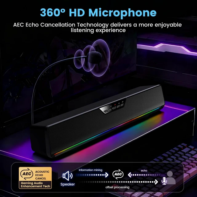 Alt view image 5 of 5 - Bingxue Bluetooth 5.1 Sound Bar Speaker for Computer,USB Plug & Play RGB Sound Bar Speaker Gaming Speakersr Desktop Speaker,PC Speaker,Laptop Speaker,Tablet Speaker